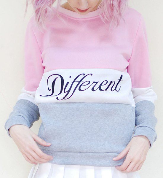 Cheap Preppy Style Round Neck Color Block Letter Print Long Sleeve Flocking Sweatshirt For Women  