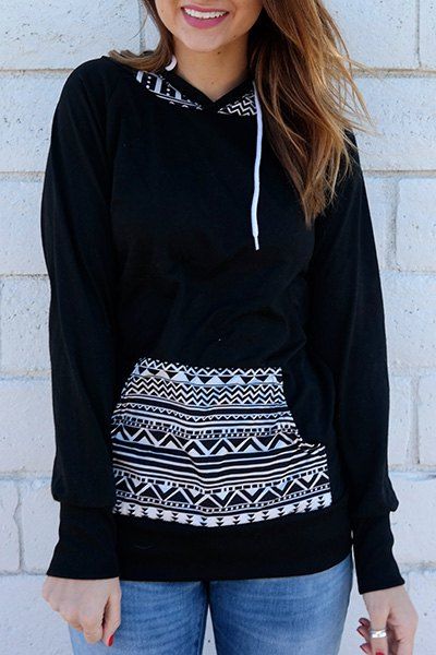 Buy Chic Hooded Long Sleeve Geometric Print Women's Hoodie  