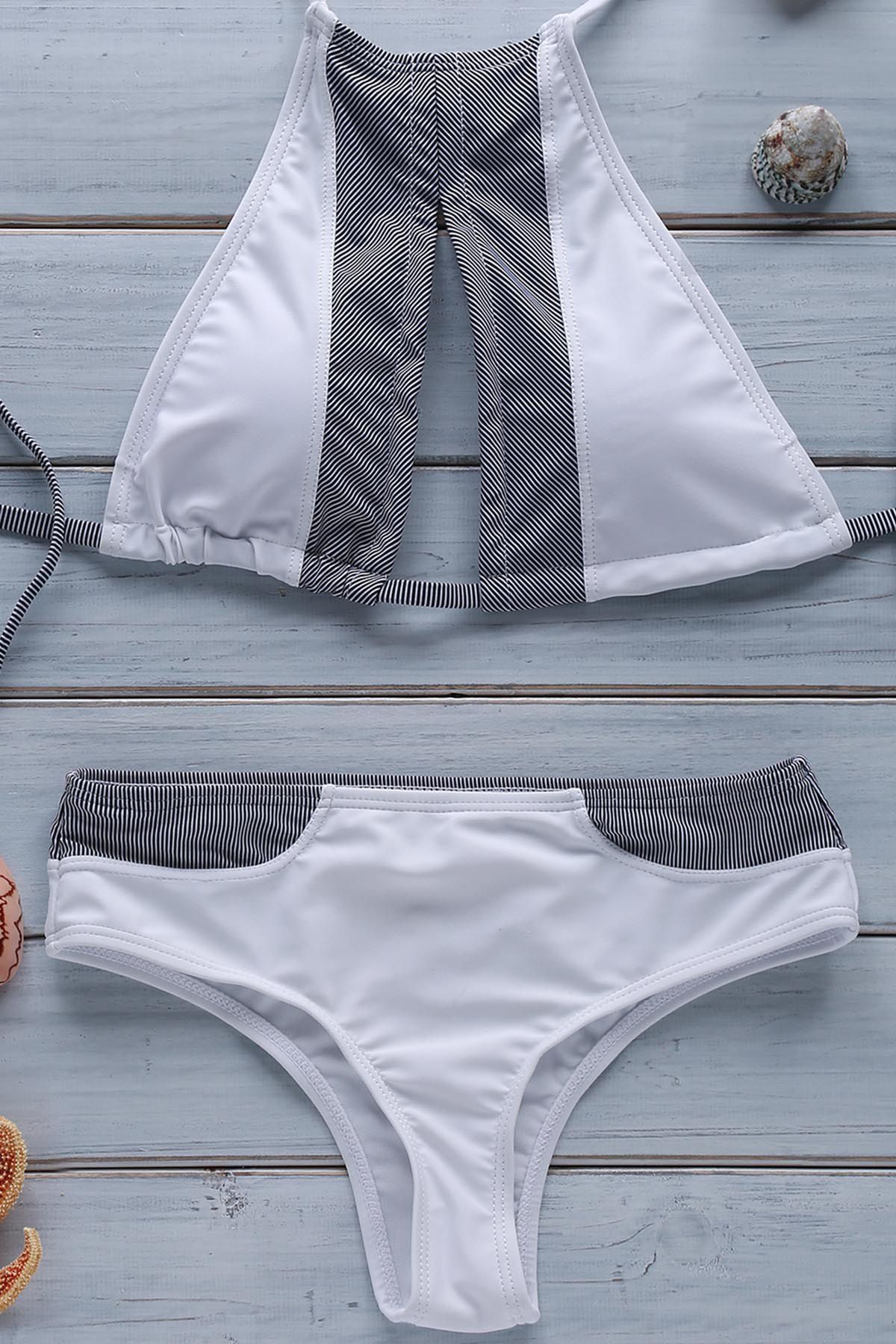 2019 Halter Stripe Spliced Women's Bikini Set | Rosegal.com