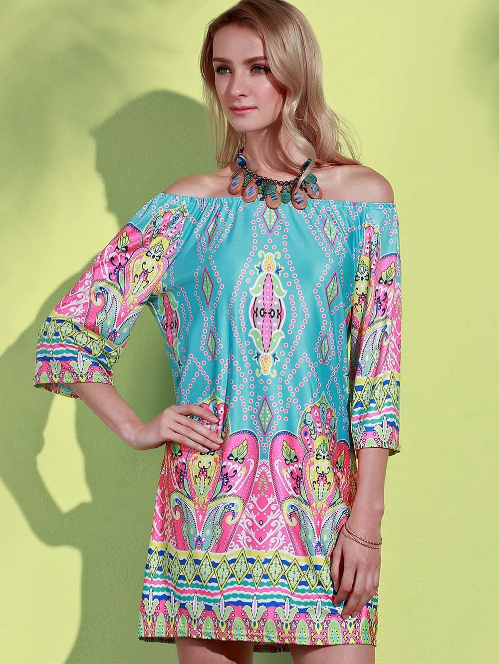 [87 OFF] Bohemian Off The Shoulder African Style Print Dress Rosegal