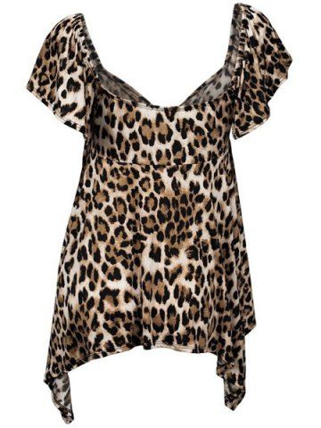 2018 Chic Square Neck Leopard Print Asymmetrical Women's T-shirt In ...