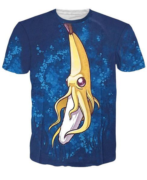 

3D Cartoon Banana Print Round Neck Character T-Shirt, Colormix