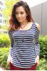 Trendy Scoop Neck Long Sleeve Hollow Out Striped T-Shirt For Women -  