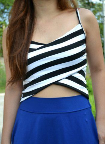 rosegal Sexy Spaghetti Strap Sleeveless Striped Low Cut Women's Crop Top