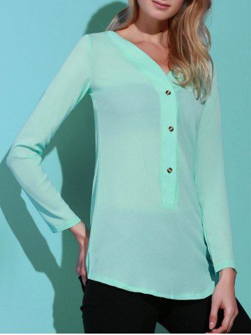 Azure M Casual Solid Color V Neck Long Sleeve Loose Blouse For Women