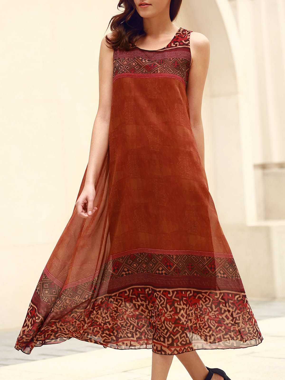 [55 OFF] Bohemian Scoop Neck Sleeveless LooseFitting Printed Women's