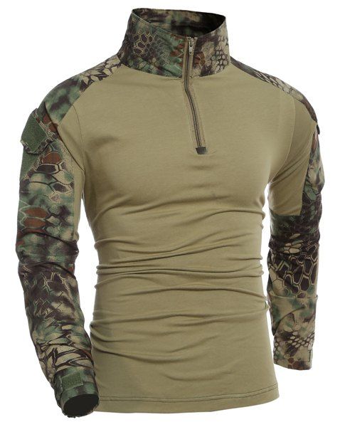 

Outdoor Pullover Half Zip Color Block T-Shirt For Men, Green