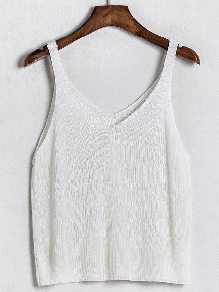 [50% OFF] Brief Style V Neck Solid Color Knitted Tank Top For Women ...