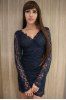 Plunge Long Sleeve Lace Mini Bodycon Dress -  
