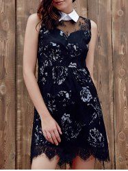 Stylish Flat Collar Sleeveless Rose Lace Dress For Women -  