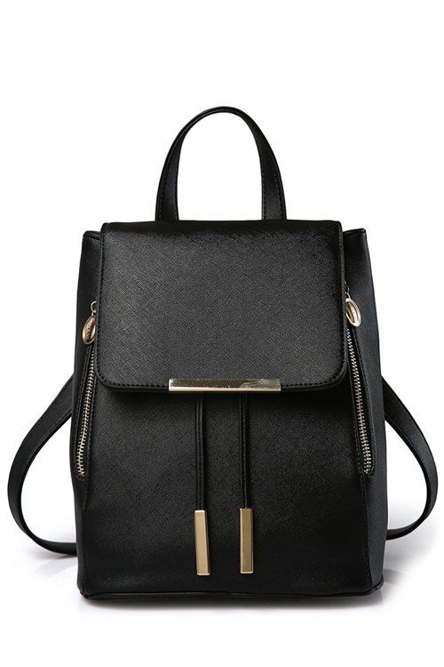 

Preppy Cover and Solid Color Design Satchel For Women, Black
