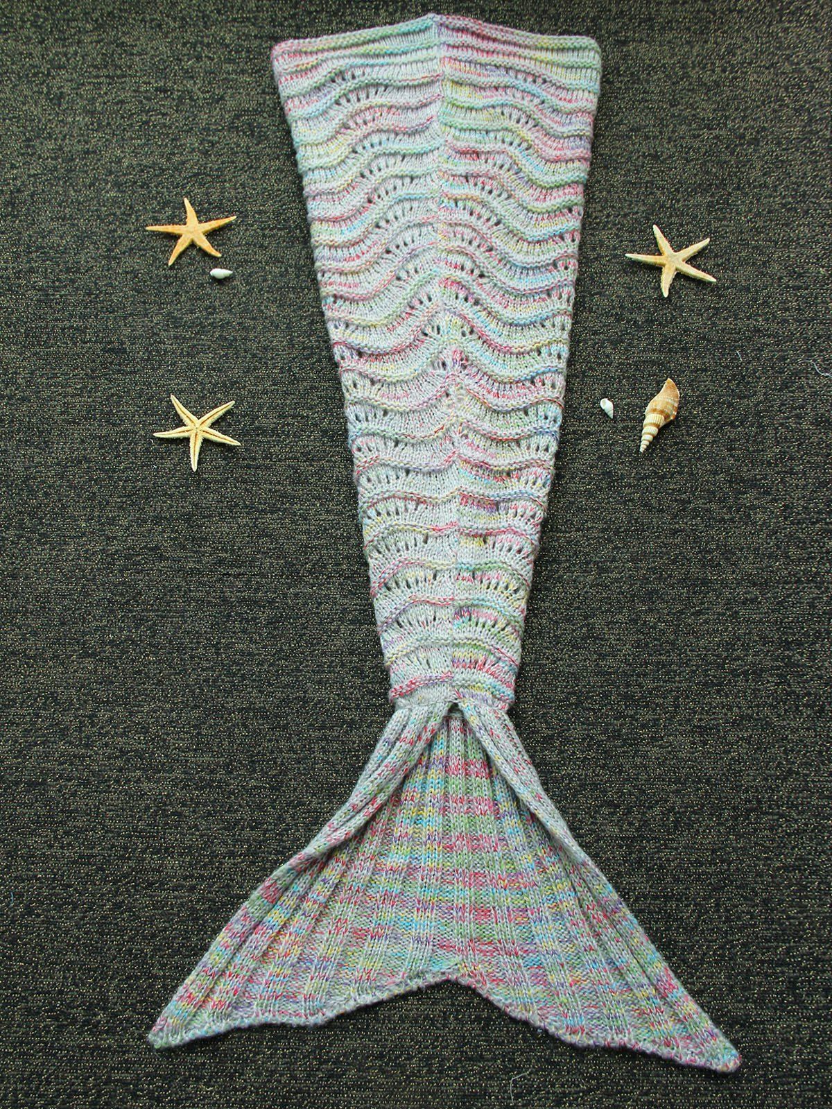

Cute Hollow Out Colorful Knitted Mermaid Blanket For kids, Colormix