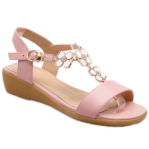 [14% OFF] Flowers T Strap Wedge Sandals | Rosegal