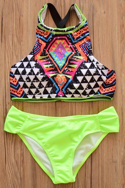 Off Halter Criss Cross Geometric Bikini Set Rosegal