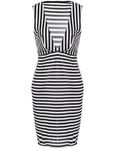 [24% OFF] Elegant Plunging Neck Sleeveless Striped Low-Cut Bodycon ...