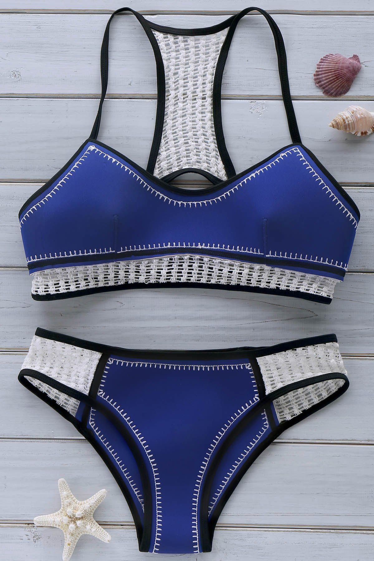 [47 OFF] Spaghetti Straps Neoprene Bikini Set Rosegal