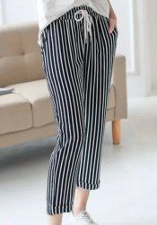 black and white striped ankle pants