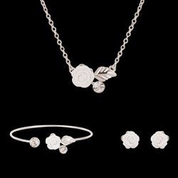 Flower Leaf Shape Rhinestone Jewelry Set (Necklace Bracelet and Earrings) -  
