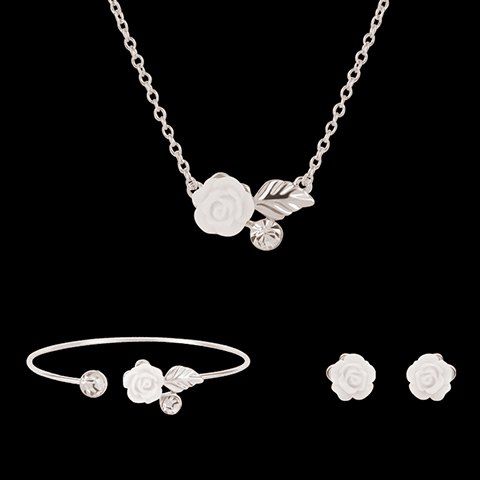 Chic Flower Leaf Shape Rhinestone Jewelry Set (Necklace Bracelet and Earrings)  