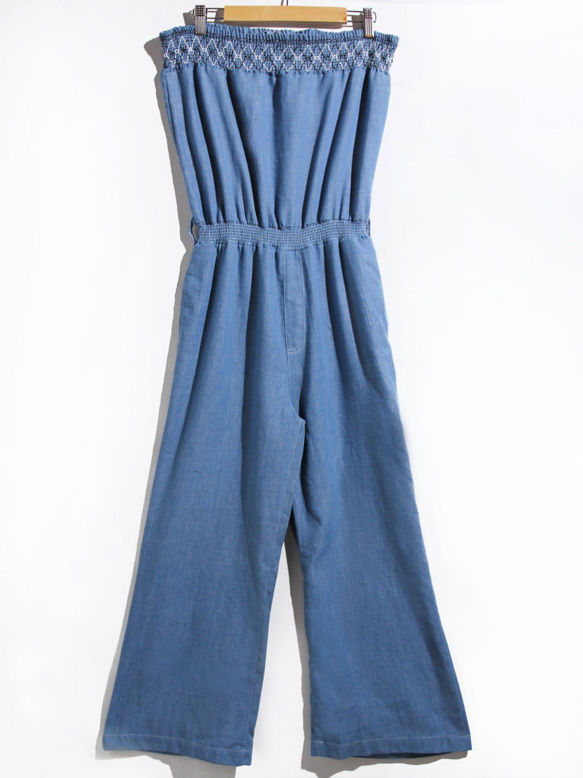 strapless denim jumpsuit