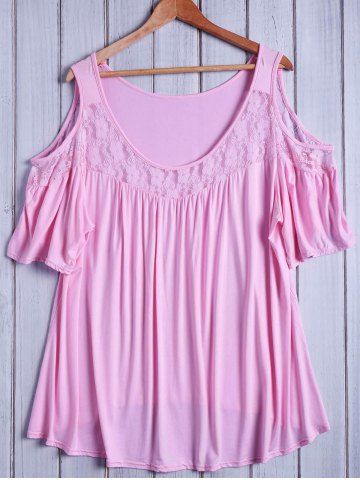 2018 Plus Size Lace Insert Cold Shoulder Top In Pink Xl | Rosegal.com