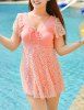 Stylish Solid Color Lace Spliced One-Piece Dress Swimwear For Women -  