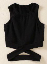 Fashionable Jewel Collar Criss-Cross Solid Color Tank Top For Women -  
