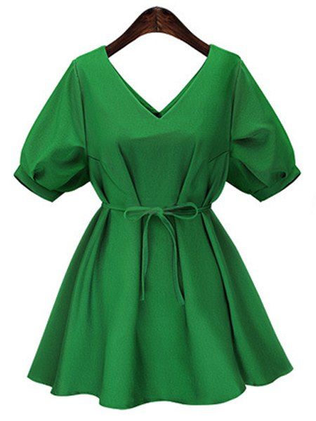 2018 Stunning V-neck Puff Sleeves Dress For Women In Green 2xl ...