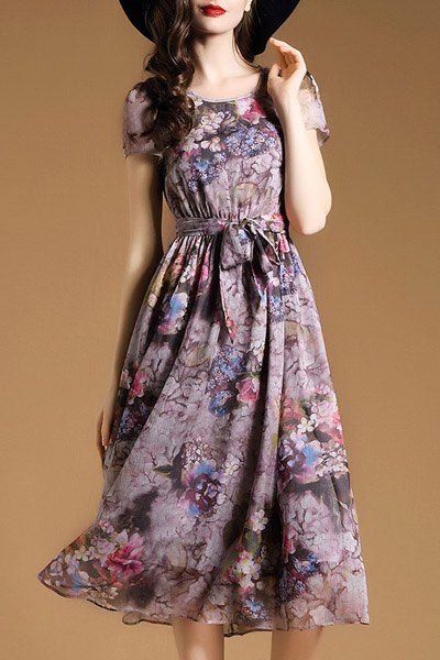 Shop Floral Print Midi Chiffon Summer Holiday Dress  