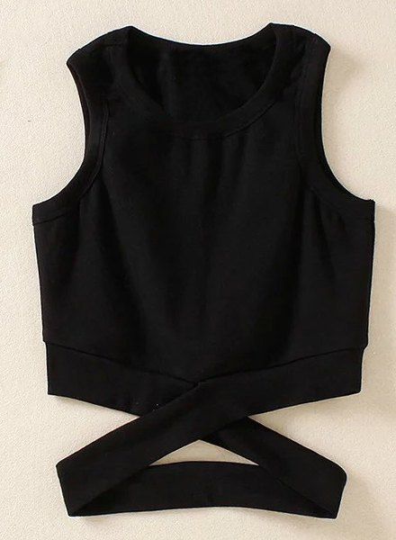 Unique Fashionable Jewel Collar Criss-Cross Solid Color Tank Top For Women  