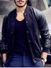 Stylish Stand Collar Slimming Large Pocket Color Splicing Long Sleeve Polyester Jacket For Men -  