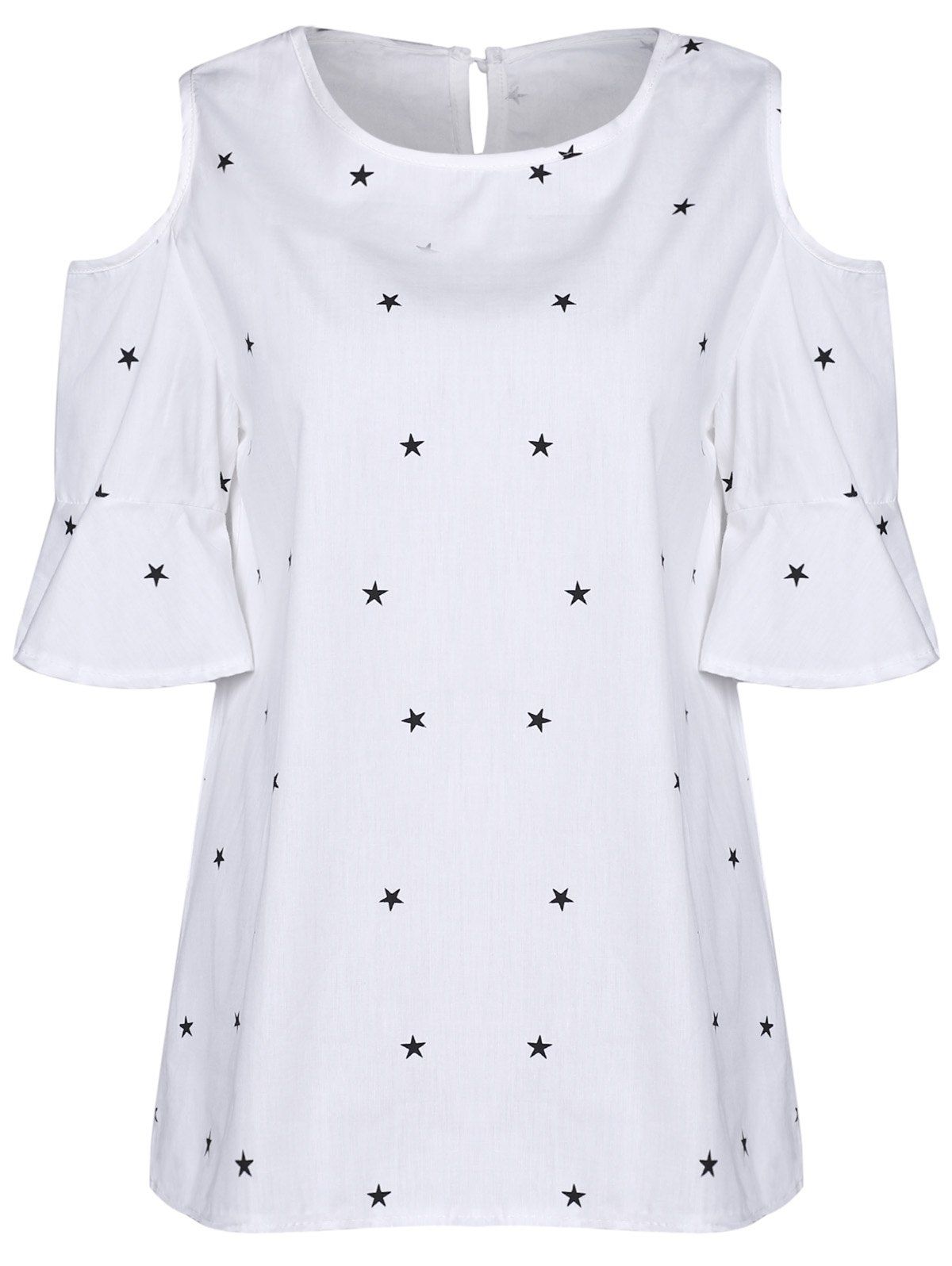 Cold Shoulder Short Sleeve Flower Print T Shirt