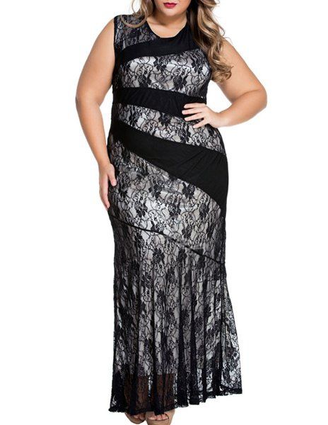 [9% OFF] Plus Size Bodycon Lace Maxi Party Dress | Rosegal