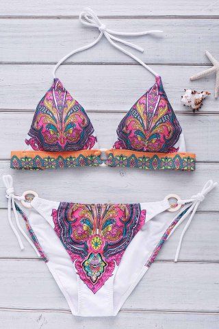 [46% OFF] Sexy Halterneck Printed Lace-Up Bikini Set For Women | Rosegal