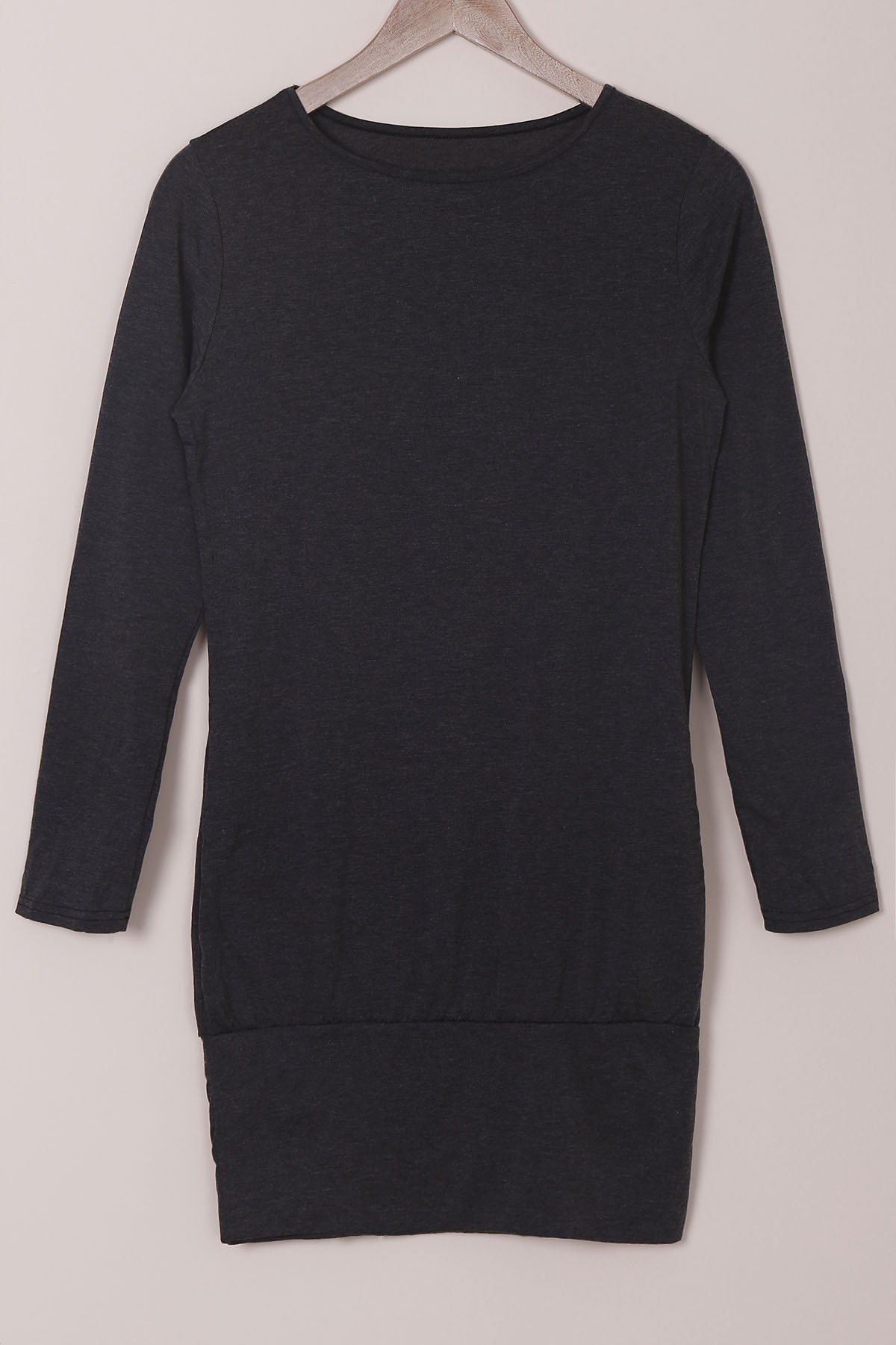 

Simple Style Solid Color Long Sleeve Bodycon T-Shirt Dress For Women, Black