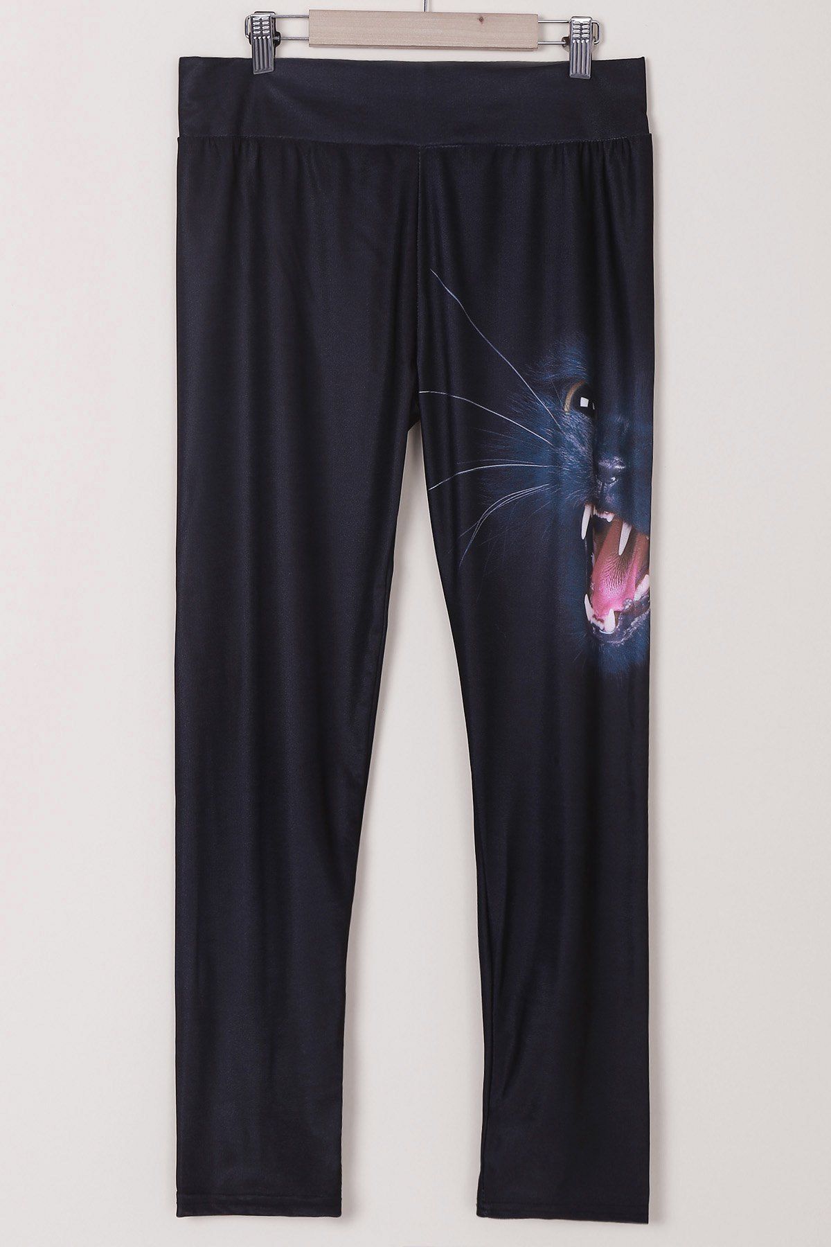 

Active Elastic Waist Panther Printed Yoga Pants For Women, Black