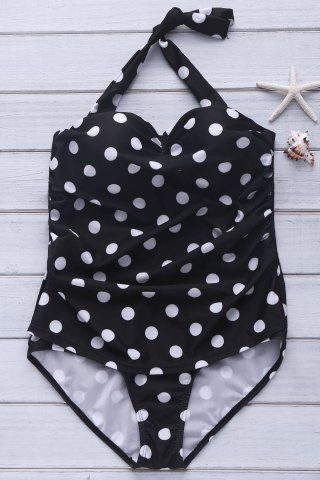 2018 Chic Halter Polka Dot Ruffled One-piece Women's Swimwear In Black ...