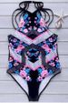 Sexy Round Neck Sleeveless Floral Print One-piece Swimwear For Women -  