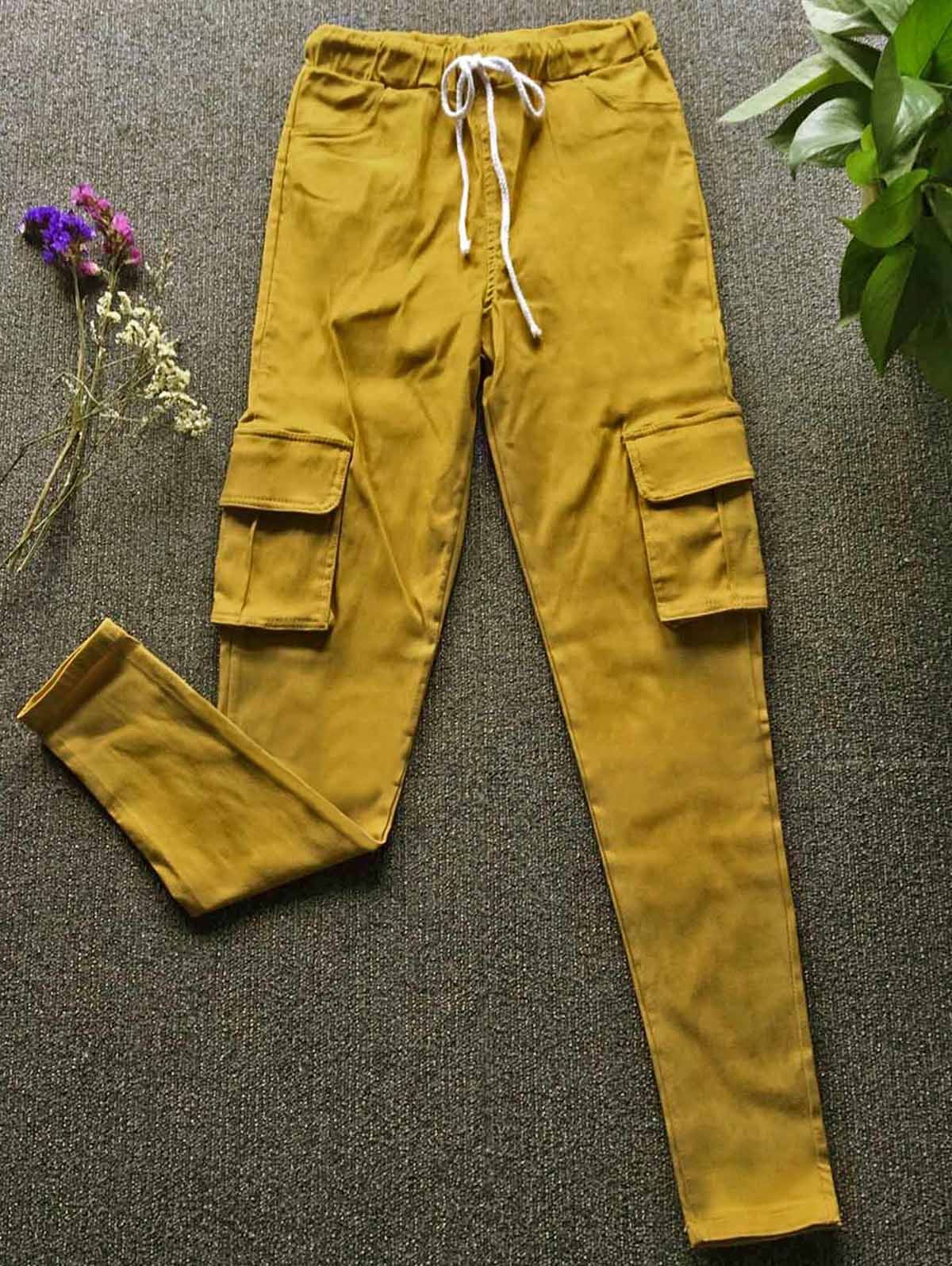 

Drawstring Waist Big and Tall Cargo Pants, Yellow