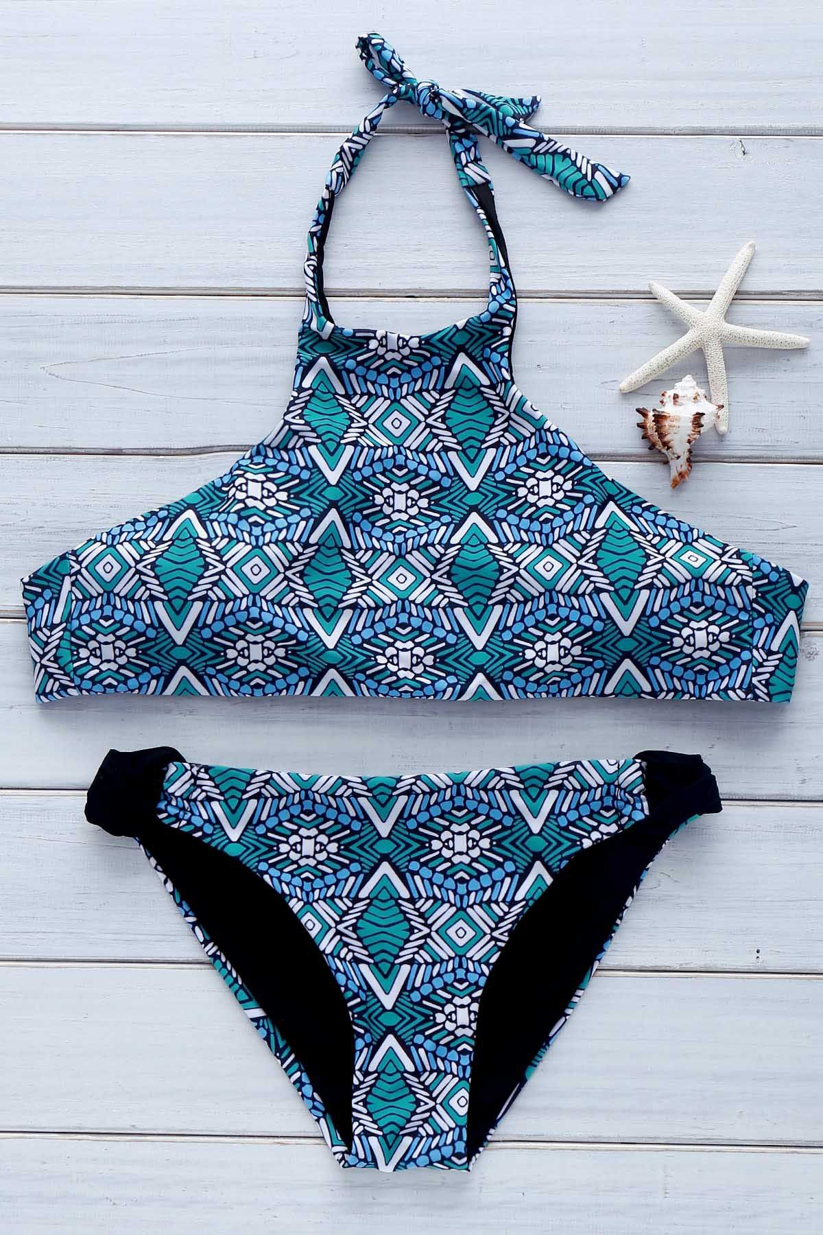 

Sexy Halter Lace-Up Women' Print Bikini Set, Colormix