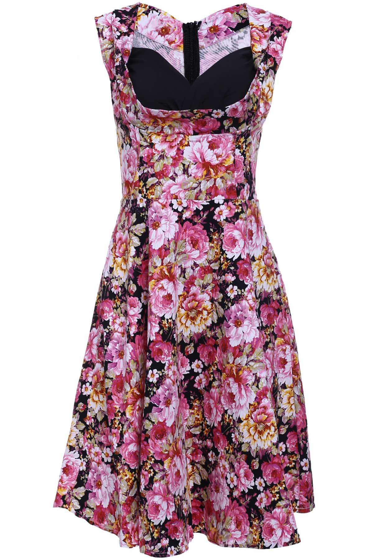 [45% OFF] Retro Sweetheart Neck Flower Print Sleeveless Midi Dress For ...