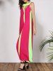 Stylish Round Collar Sleeveless Color Block Cut Out Women's Dress -  