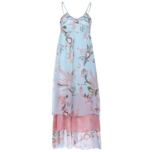 

Bohemian Style Spaghetti Strap Lotus Printing High Waist Chiffon Women' Dress, White