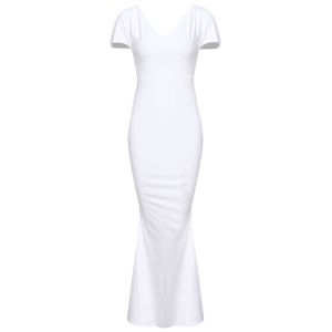 White S V Neck Fitted Maxi Prom Formal Dress | RoseGal.com