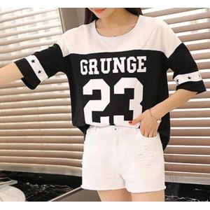 Black 2xl Casual Half Sleeve Number Print Women's Baggy T-shirt ...