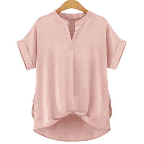 [44% OFF] Stylish V-Neck Short Sleeve Linen Blouse For Women | Rosegal