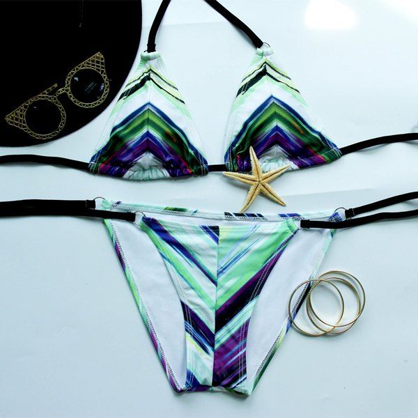 

Trendy Halterneck Printed Bikini Set For Women, Colormix