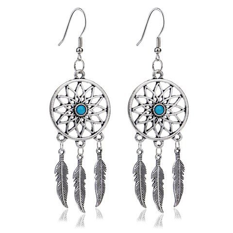 earrings catcher dream dreamcatcher drop ear turquoise jewelry silver feathers charming plated earring feather rosegal wholesale stud dangle bead pair