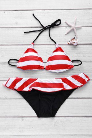 Sexy Halter Stripe Bikini Set For Women In Red White L Rosegal Com