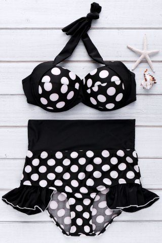 Black S Halterneck Ruffles High Waisted Pin Up Bikini | RoseGal.com